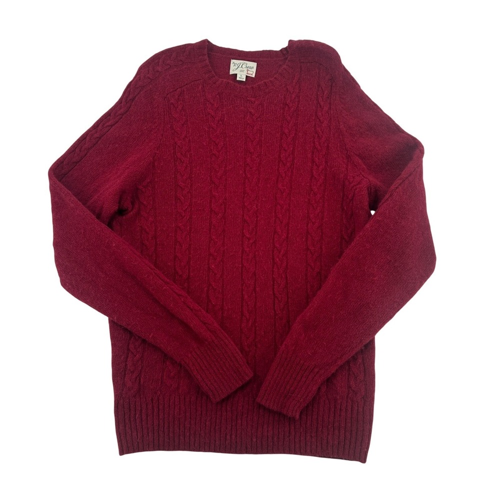 J Crew Women's Size Large Burgundy Cable Knit 100% Wool  Sweater Comfortable